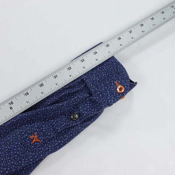 Au Noir Dress Shirt Men's Size 5 Blue Print Contrast Trim Stretch Button Down - Picture 13 of 16